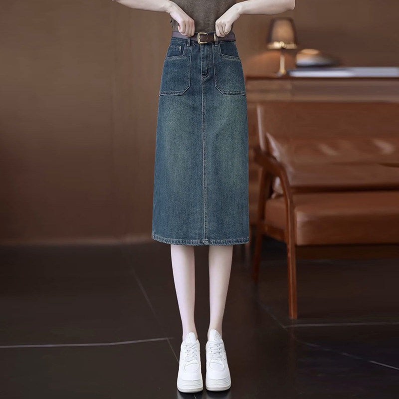 牛仔裙半身裙女春秋2026新款高腰中长款a字裙后开叉直筒包臀裙子,女装/女士精品,真丝上装,淘宝优惠券,粉丝福利购,淘宝优惠卷