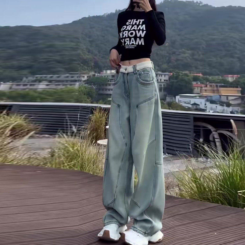 冬季美式复古弯刀香蕉牛仔裤女冬2026新款宽松加绒高腰直筒阔腿裤,女装/女士精品,牛仔裤,淘宝优惠券,粉丝福利购,淘宝优惠卷