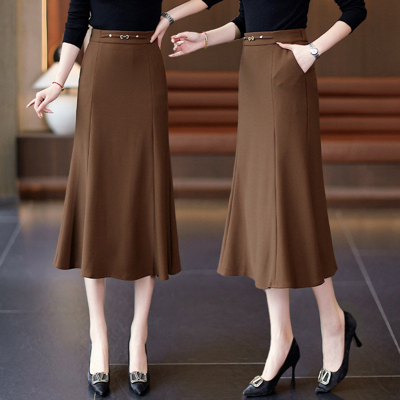 咖色鱼尾裙半身裙女春秋冬2026新款高腰a字一步裙长款气质包臀裙,女装/女士精品,真丝上装,淘宝优惠券,粉丝福利购,淘宝优惠卷