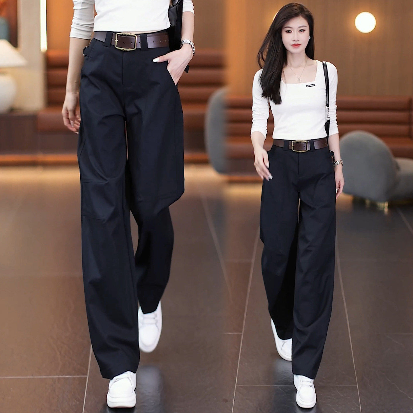 阔腿弯刀裤女春秋季2026新款今年流行爆款休闲裤子高腰直筒工装裤,女装/女士精品,大码裤装,淘宝优惠券,粉丝福利购,淘宝优惠卷