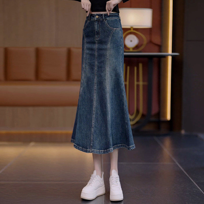 复古鱼尾牛仔半身裙女春秋季2026新款高腰显瘦长款荷叶边包臀裙子,女装/女士精品,真丝上装,淘宝优惠券,粉丝福利购,淘宝优惠卷