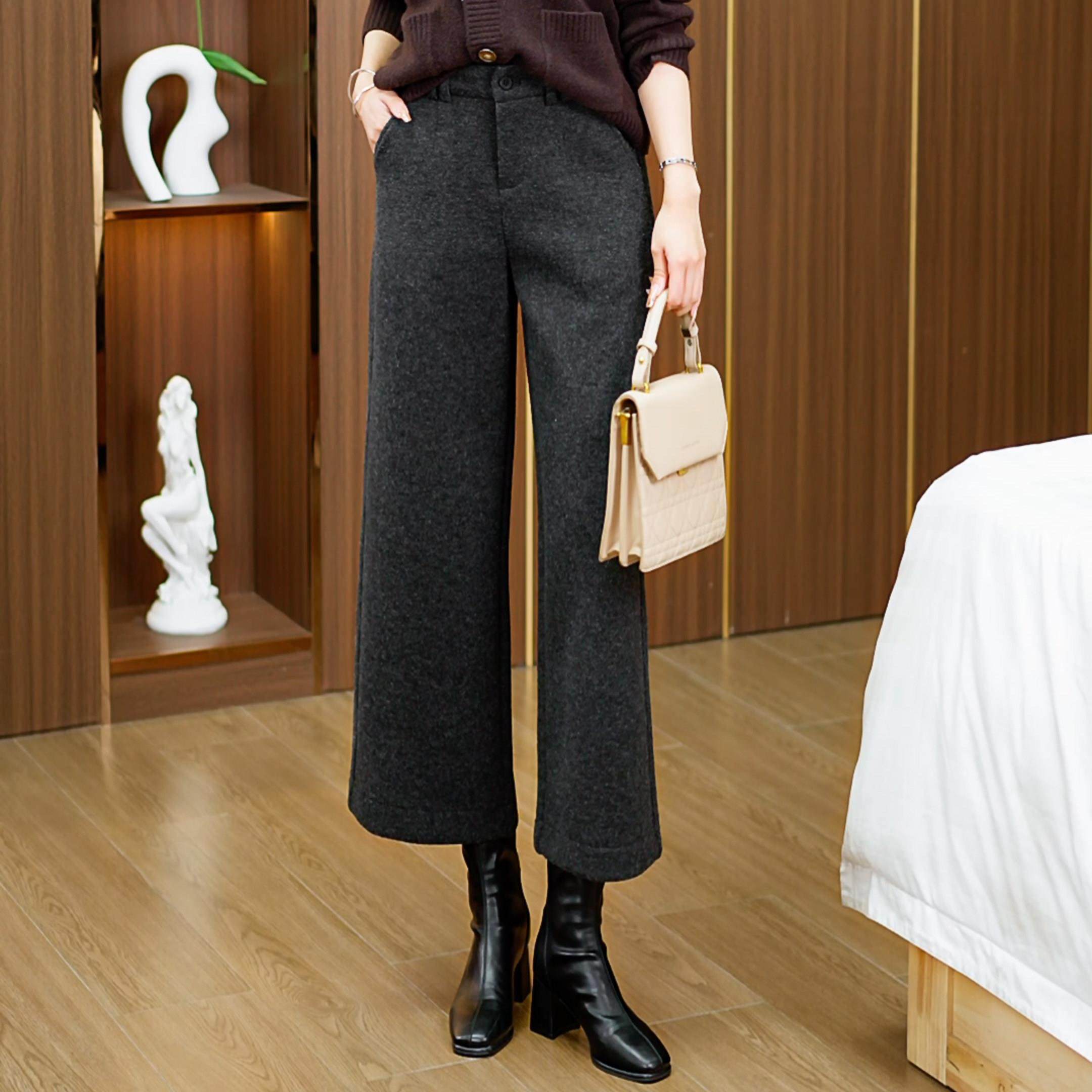 黑灰色加厚直筒裤女秋冬季2026加绒糯米裤羊毛呢八分九分裤阔腿裤,女装/女士精品,休闲裤,淘宝优惠券,粉丝福利购,淘宝优惠卷