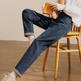 加绒小个子高腰直筒九分萝卜哈伦裤 子2025新款 女秋冬老爹裤 牛仔裤