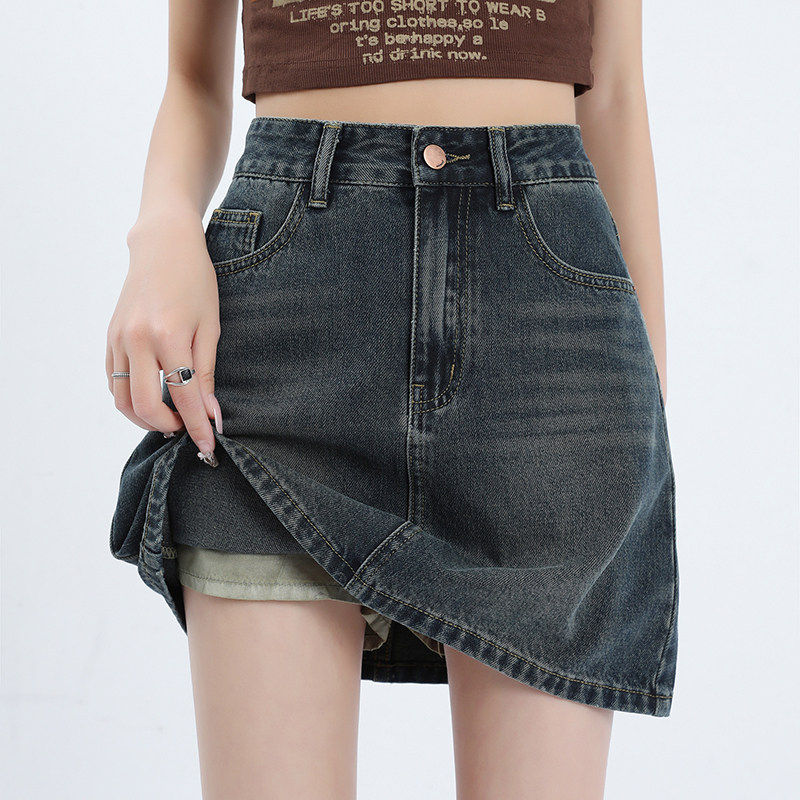 复古蓝牛仔半身裙女春夏季2026新款高腰防走光包臀裙显瘦a字短裙,女装/女士精品,大码半身裙,淘宝优惠券,粉丝福利购,淘宝优惠卷