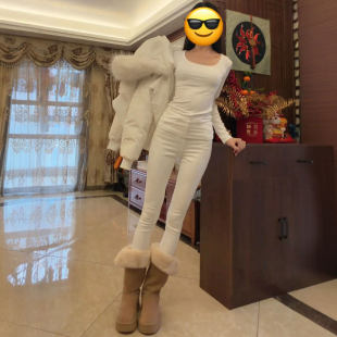 白色紧身铅笔牛仔裤女秋冬新款加绒加厚靴裤高腰显瘦小脚紧身裤