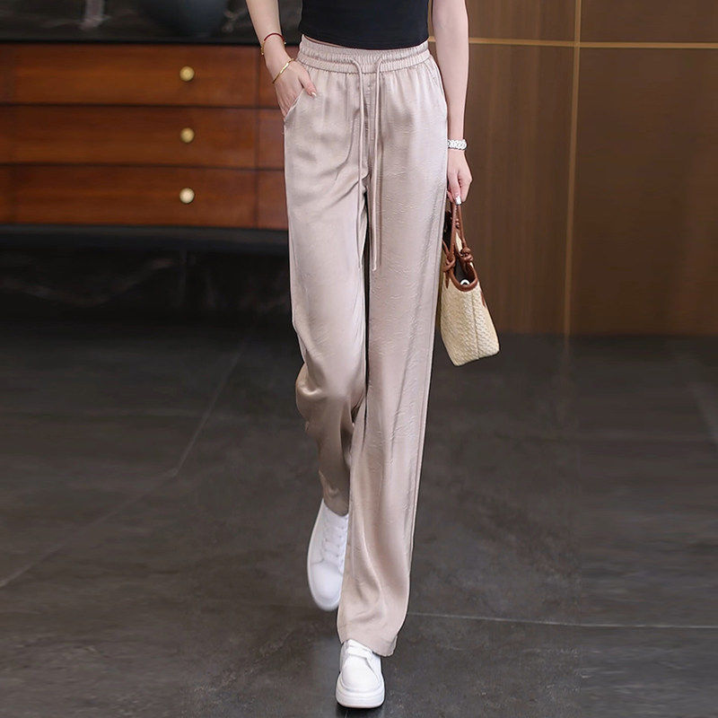 醋酸缎面阔腿裤女夏薄款2026新款松紧高腰宽松垂感休闲冰丝直筒裤,女装/女士精品,大码裤装,淘宝优惠券,粉丝福利购,淘宝优惠卷