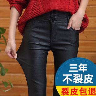 秋冬哑光高腰加绒皮裤女2025新款春秋紧身加厚涂层外穿小脚打底裤