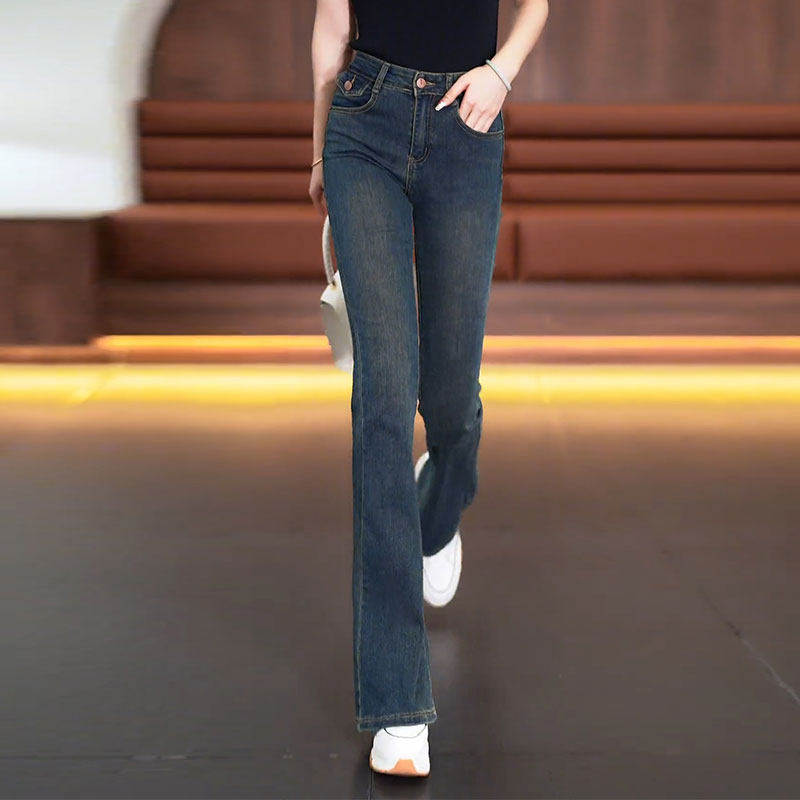 水泥灰春秋高腰微喇牛仔裤女2026新款长裤修身加绒马蹄喇叭裤子女,女装/女士精品,牛仔裤,淘宝优惠券,粉丝福利购,淘宝优惠卷