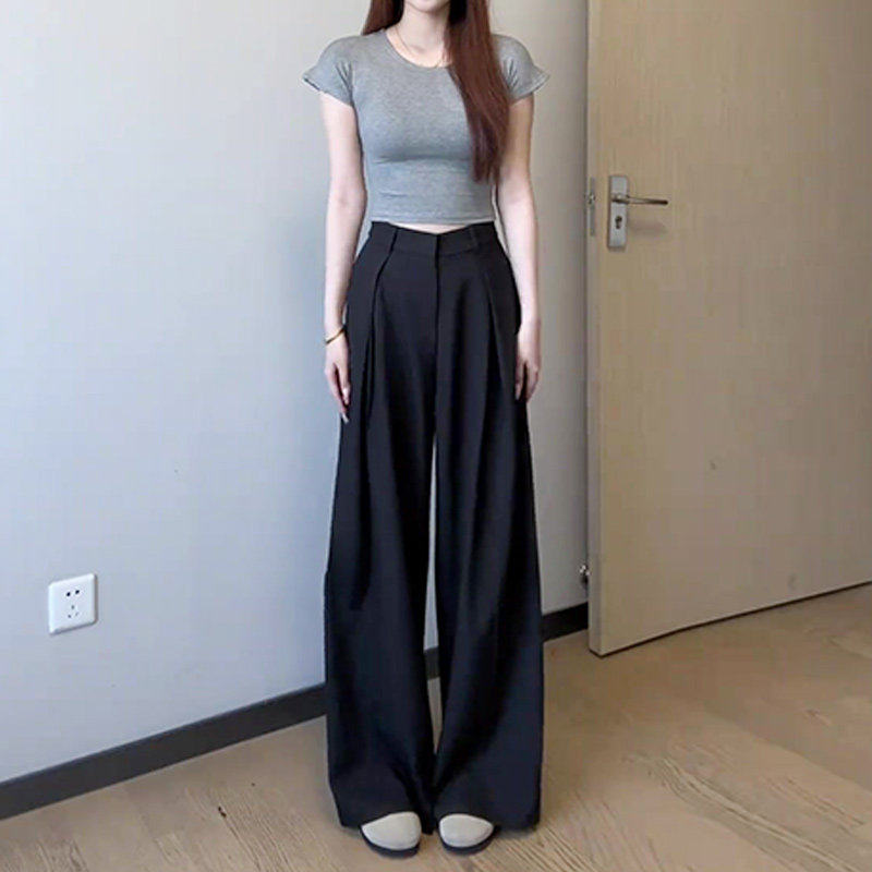 夏季薄款黑色高级感西装裤女夏2026新款高腰垂感直筒休闲阔腿裤子,女装/女士精品,休闲裤,淘宝优惠券,粉丝福利购,淘宝优惠卷