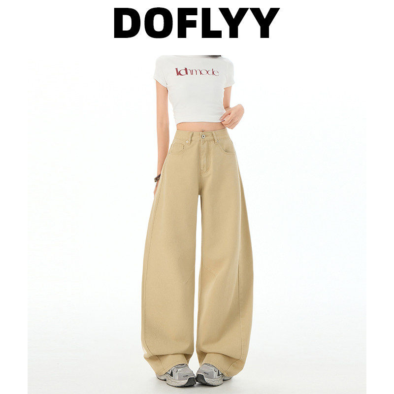 DOFLYY卡其色镰刀牛仔裤女2026秋季新款高腰遮胯梨形身材阔腿裤,女装/女士精品,牛仔裤,淘宝优惠券,粉丝福利购,淘宝优惠卷