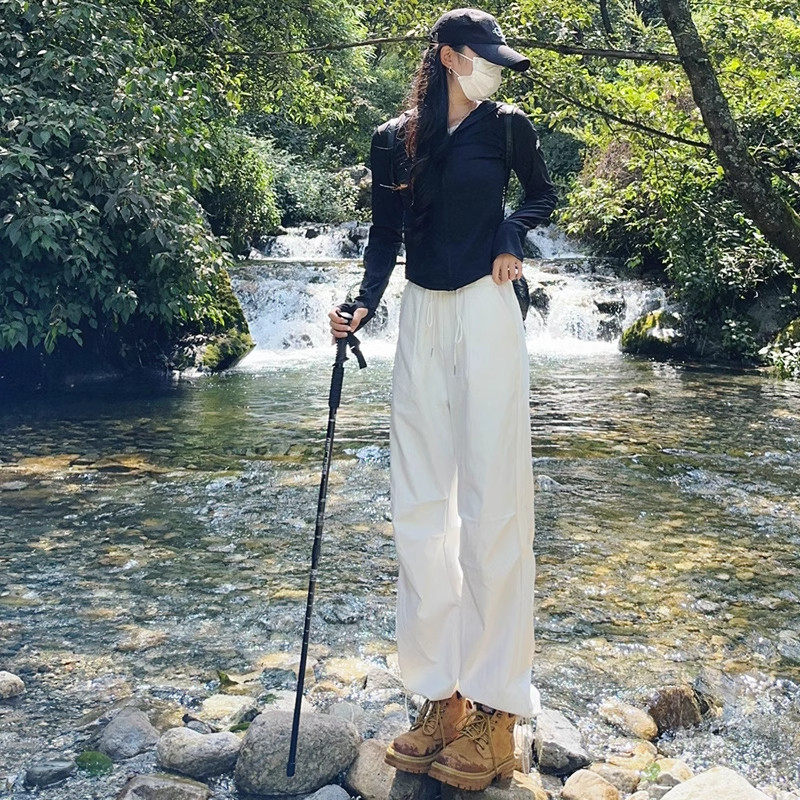 白色户外登山裤女夏2026新款夏季薄款小个子高腰垂感阔腿工装裤子,女装/女士精品,休闲裤,淘宝优惠券,粉丝福利购,淘宝优惠卷