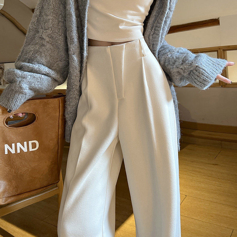 冬季白色羊毛阔腿裤女秋冬2026新款高腰毛呢西装裤休闲直筒糯米裤,女装/女士精品,休闲裤,淘宝优惠券,粉丝福利购,淘宝优惠卷