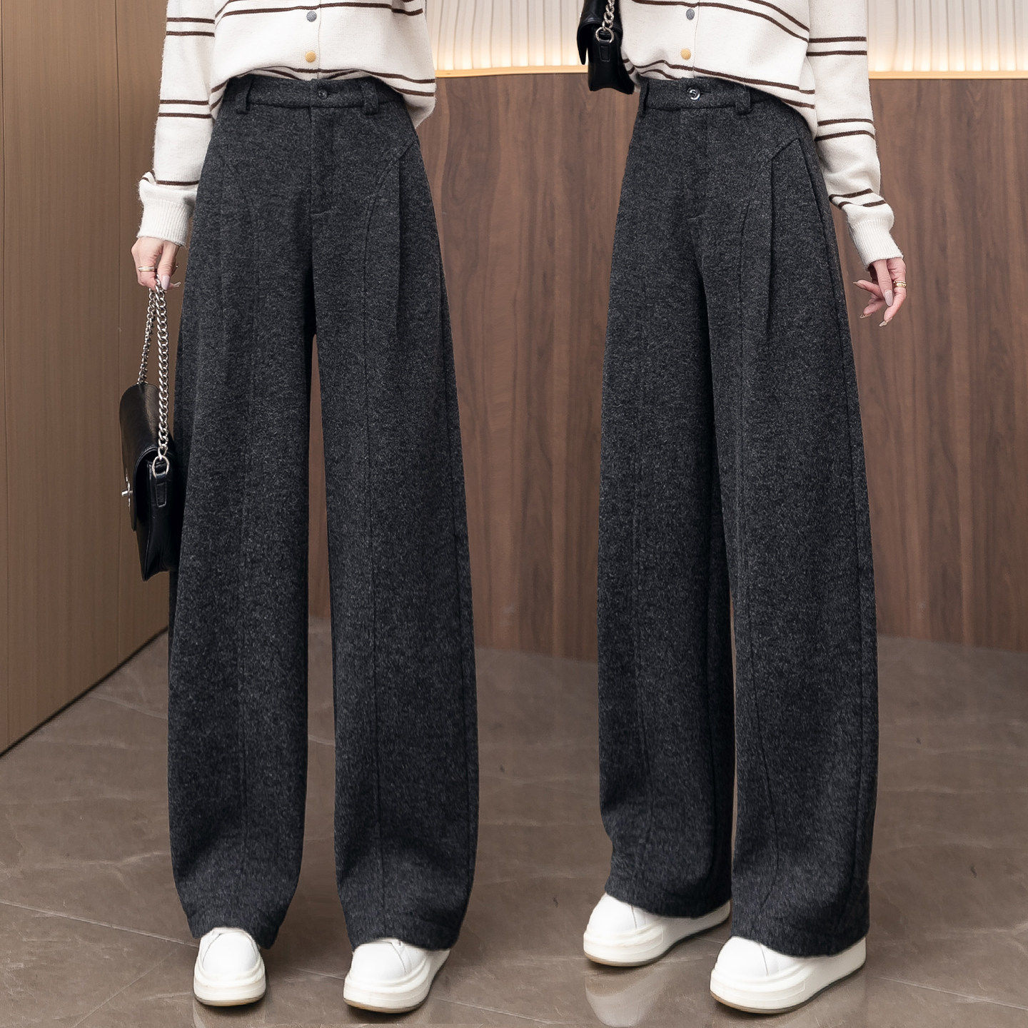 羊毛呢阔腿弯刀裤女秋冬2026新款高腰显瘦休闲裤加绒直筒贝斯裤子,女装/女士精品,大码裤装,淘宝优惠券,粉丝福利购,淘宝优惠卷