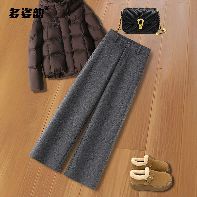 羊绒阔腿休闲裤女秋冬2026新款高腰加厚加绒羊毛呢九分直筒糯米裤,女装/女士精品,大码裤装,淘宝优惠券,粉丝福利购,淘宝优惠卷