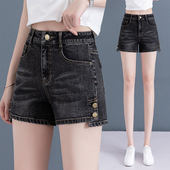 女夏季 薄款 新款 黑色牛仔短裤 宽松休闲百搭直筒外穿阔腿a字热裤 子