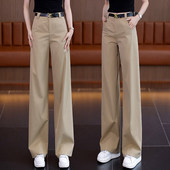 女夏季 高腰垂感休闲窄版 薄款 卡其色直筒裤 2026新款 冰丝女裤 阔腿裤