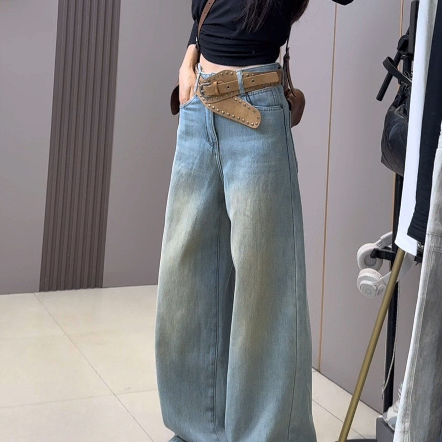 浅蓝色复古加绒阔腿牛仔裤女2025冬季新款宽松显瘦窄版直筒拖地裤,女装/女士精品,牛仔裤,淘宝优惠券,粉丝福利购,淘宝优惠卷