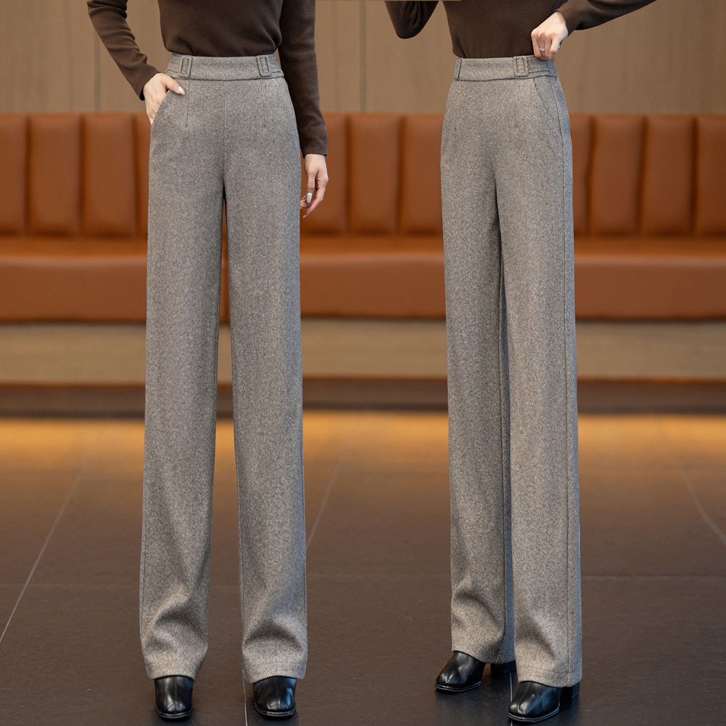 毛呢窄版阔腿裤女秋冬2026新款松紧高腰显瘦加绒加厚休闲直筒裤子,女装/女士精品,大码裤装,淘宝优惠券,粉丝福利购,淘宝优惠卷