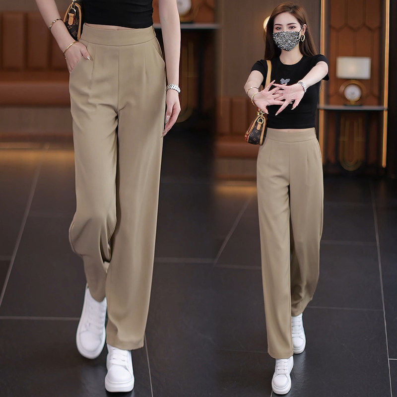 冰丝直筒西装裤女夏季薄款2026新款松紧高腰垂感休闲窄版阔腿裤子,女装/女士精品,大码裤装,淘宝优惠券,粉丝福利购,淘宝优惠卷