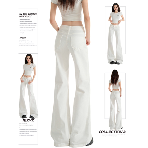 MZV白色低腰微喇牛仔裤女