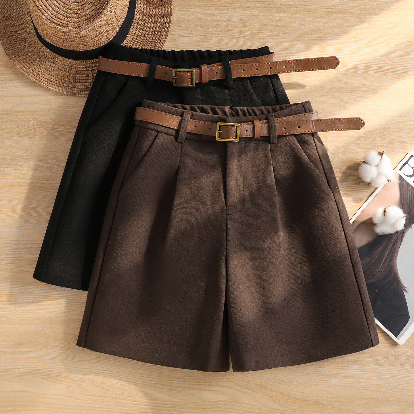 咖色美式毛呢阔腿短裤女秋冬季2026新款加厚靴裤外穿休闲裤五分裤,女装/女士精品,休闲裤,淘宝优惠券,粉丝福利购,淘宝优惠卷