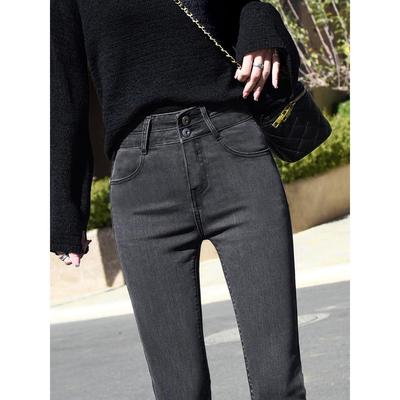 烟灰色牛仔裤女加绒高腰20