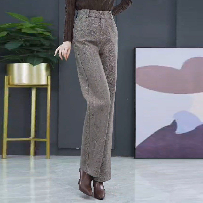 毛呢阔腿裤女秋冬2026新款呢子裤子加绒加厚女裤春秋人字纹直筒裤,女装/女士精品,休闲裤,淘宝优惠券,粉丝福利购,淘宝优惠卷