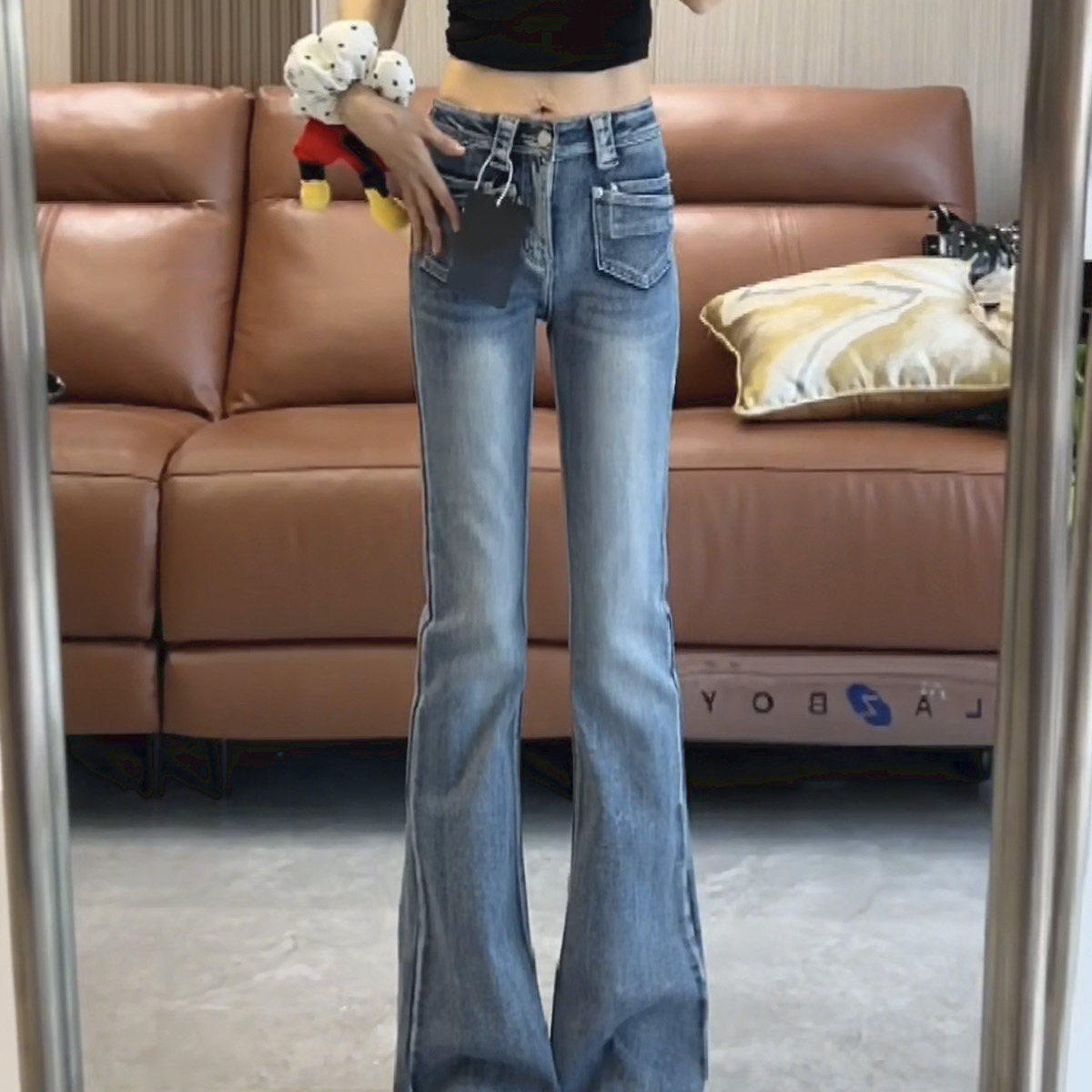 美式复古水洗微喇牛仔裤女2025秋季新款设计感弹力修身马蹄马蹄裤,女装/女士精品,牛仔裤,淘宝优惠券,粉丝福利购,淘宝优惠卷