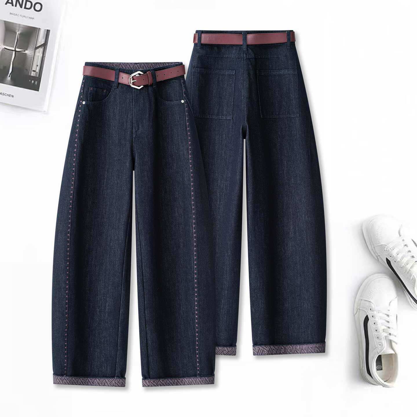 小个子加绒弯刀卷边牛仔裤女秋冬2026新款深蓝色九分裤窄版镰刀裤,女装/女士精品,牛仔裤,淘宝优惠券,粉丝福利购,淘宝优惠卷