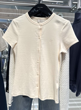 26春夏CK Jeans专柜女士纯棉休闲圆领短袖刺绣logo开衫T恤47F253G