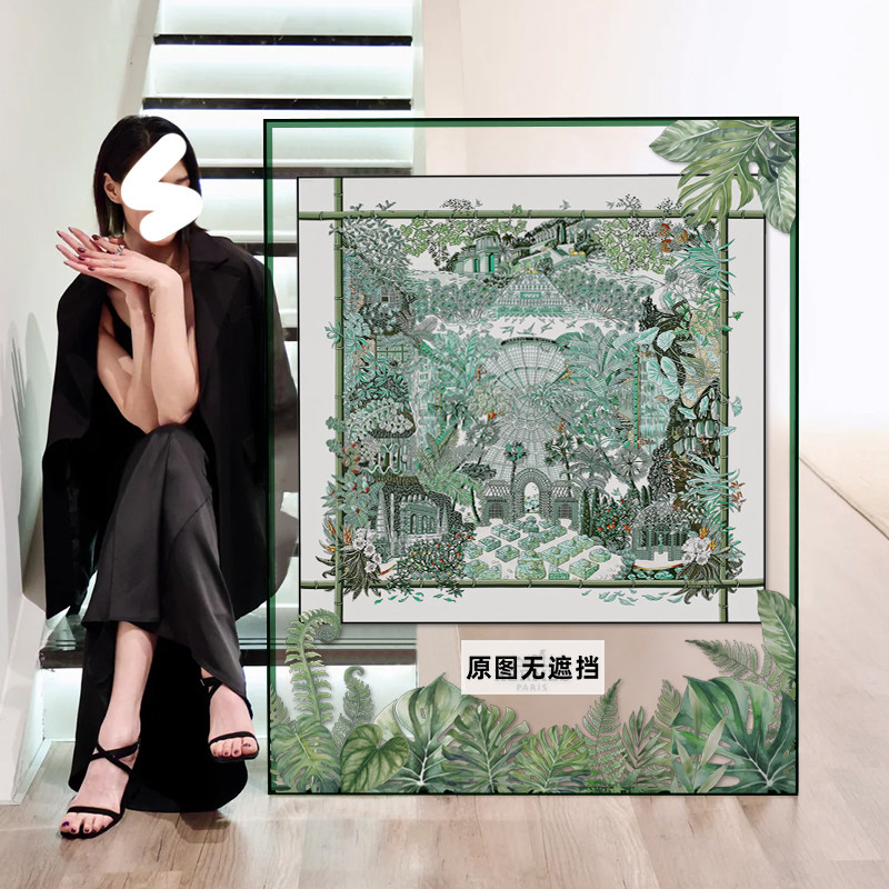 玄关客厅轻奢亚克力框装饰画冬日花园大牌丝巾装裱挂画卧室落地画,家居饰品,现代装饰画,淘宝优惠券,粉丝福利购,淘宝优惠卷