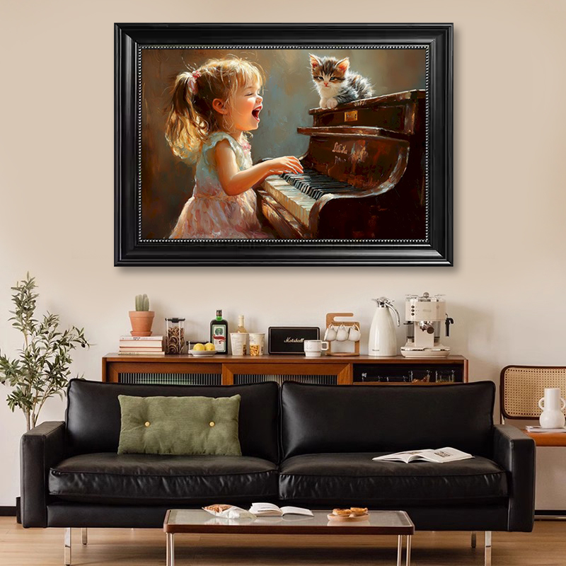 美式复古装饰画学校钢琴室乐谱欧式挂画儿童房琴房教室钢琴壁画图片