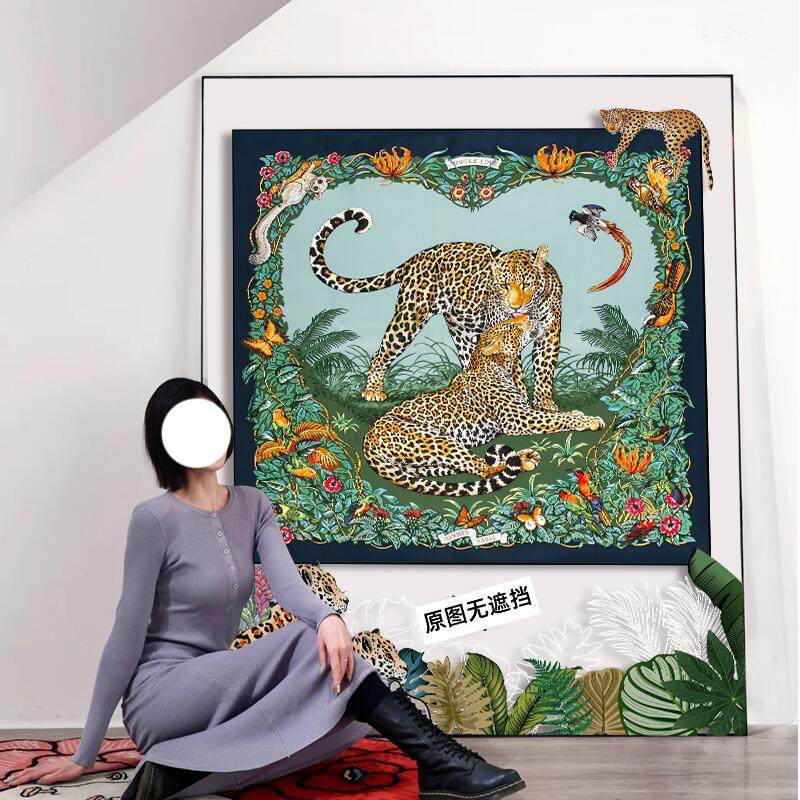 亚克力丝巾装裱挂画丛林之爱金钱豹轻奢裱画客厅玄关高级感装饰画,家居饰品,现代装饰画,淘宝优惠券,粉丝福利购,淘宝优惠卷