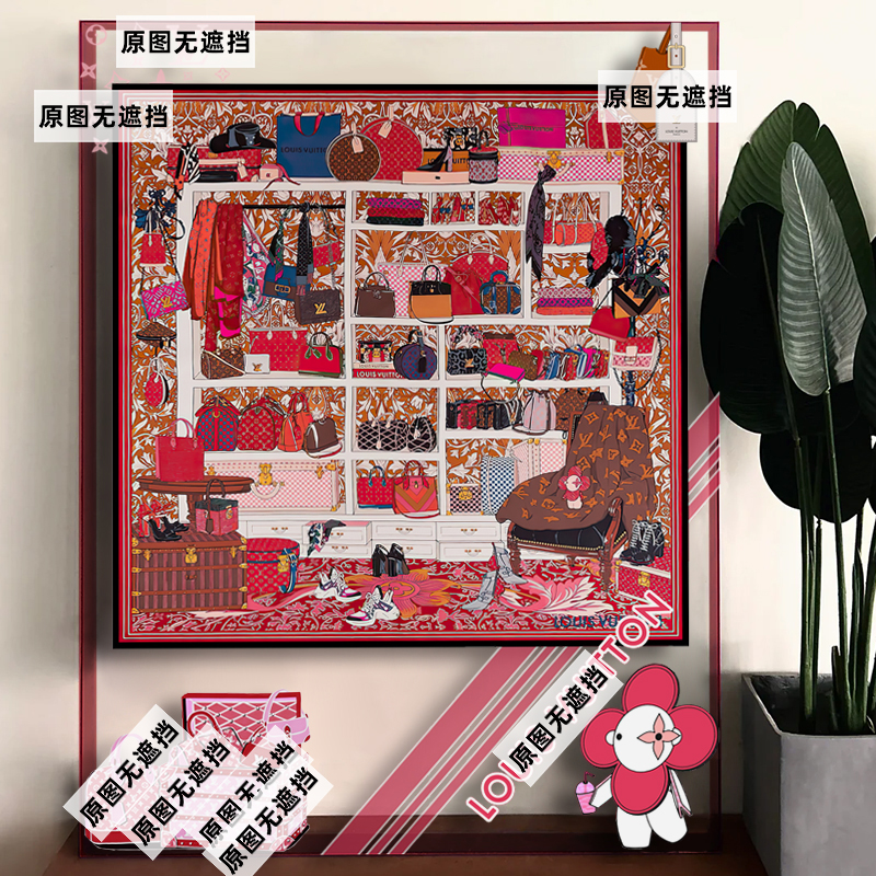 别墅玄关轻奢亚克力框装饰画衣帽间大牌丝巾装裱挂画潮流家居摆画图片