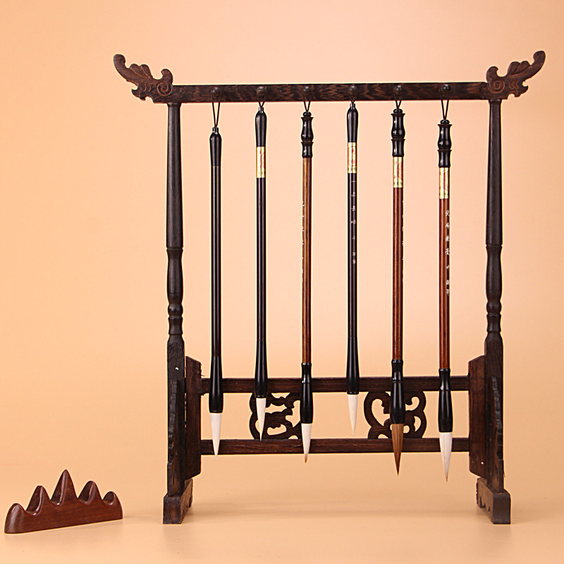 精雕毛笔架复古龙头官帽鸡翅木笔挂架子挂架笔架毛笔挂简约现代书房