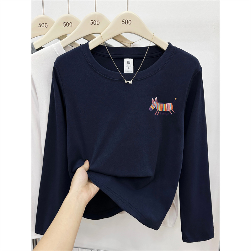 2025秋季新款胖mm时尚大码正肩长袖T恤女内搭圆领打底衫洋气上衣