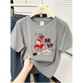 体恤衫 花灰色圆领短袖 设计感时尚 休闲正肩半袖 T恤女夏装 2025新款