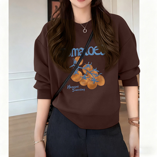 加厚休闲加绒宽松上衣潮 番茄印花2025秋冬新款 卫衣女正肩大码 女装