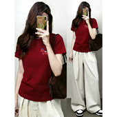 新款 新年红小众设计感正肩短袖 t恤女2026夏季 小马印花显瘦上衣潮