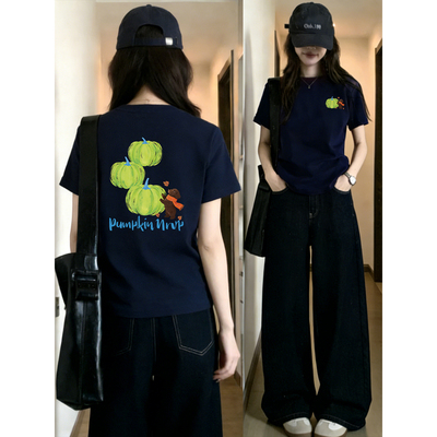洋气前后印花大码正肩短袖t恤女2026夏季新款胖mm圆领显瘦上衣潮