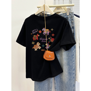 T恤女2026夏季 圆领正肩短袖 设计感前后印花显瘦上衣 女装 胖mm大码