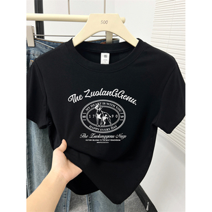 t恤女装 2025夏季 正肩短袖 韩系小众休闲大码 百搭圆领显瘦上衣 新款