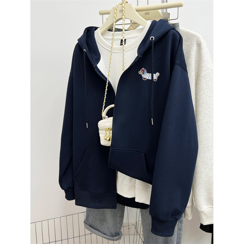 重磅连帽拉链开衫卫衣女秋冬款韩版慵懒风宽松大码加厚保暖外套潮