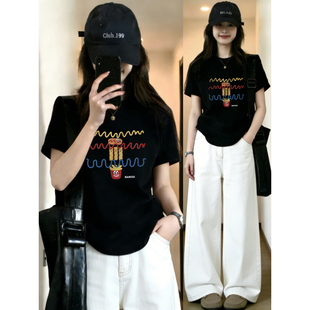 200斤胖mm大码 t恤女春夏新款 遮肚子藏肉百搭圆领上衣 正肩短袖 韩版