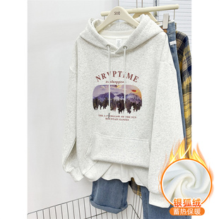 宽松大码 加绒加厚连帽衫 中长款 韩版 慵懒风上衣 套头卫衣女2025冬季