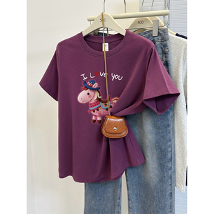 小马印花正肩短袖 体恤衫 t恤女装 穿搭半袖 上衣潮 胖mm大码 2026新款