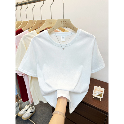 【雪花棉-微透】雪花棉短袖t恤女2026夏新款大码休闲简约圆领上衣