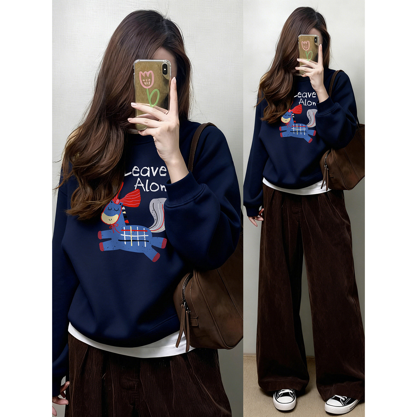 正肩加绒套头卫衣女2025新款卡通印花宽松大码巨好看穿搭长袖上衣