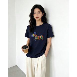 女装 正肩短袖 遮肚子圆领胖mm显瘦大码 新款 t恤女小马印花2026夏季