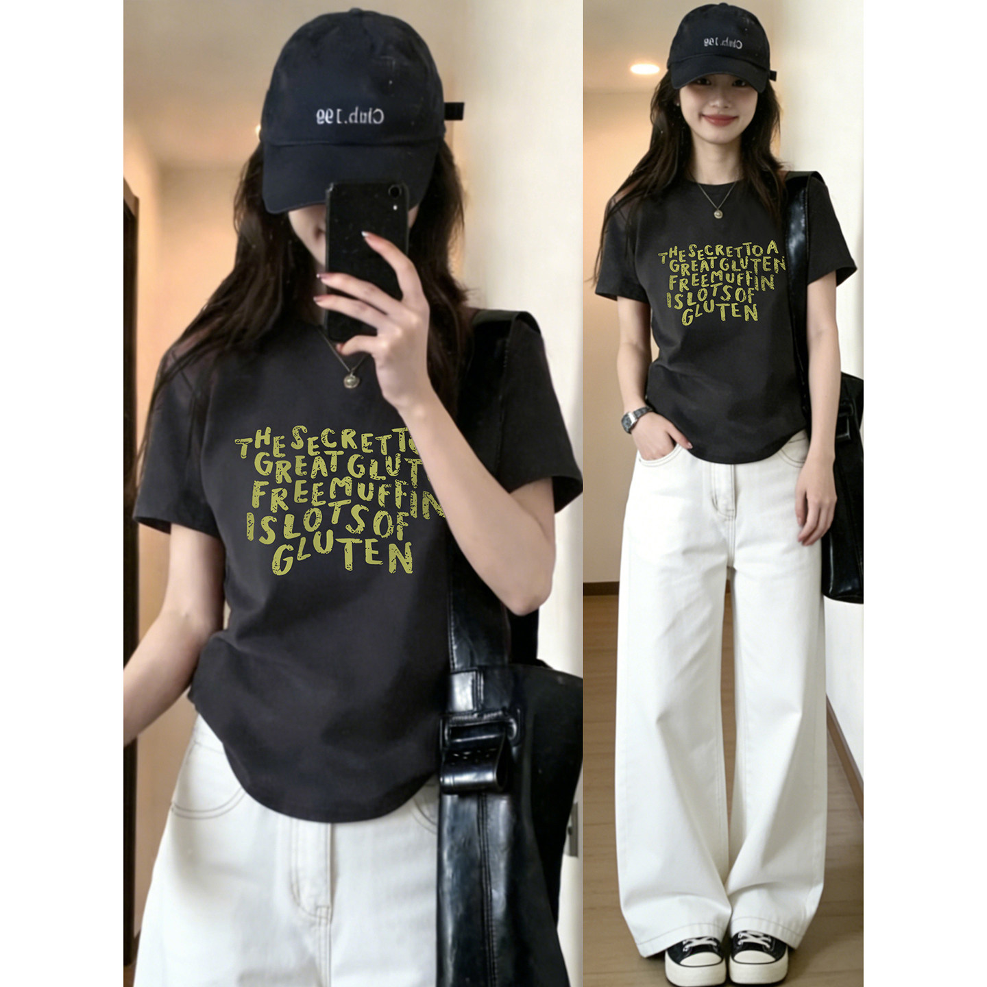 深灰色字母印花正肩短袖t恤女2026夏季新款胖MM大码百搭圆领上衣
